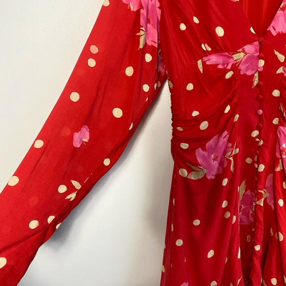 Free People Date Night Floral Polka Dot Mini Dress in Strawberry - Picture 6 of 7